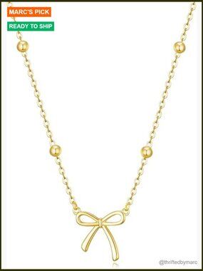 Dainty Bow Necklace 14K Gold Plated Choker Small Pendant Charm Jewelry